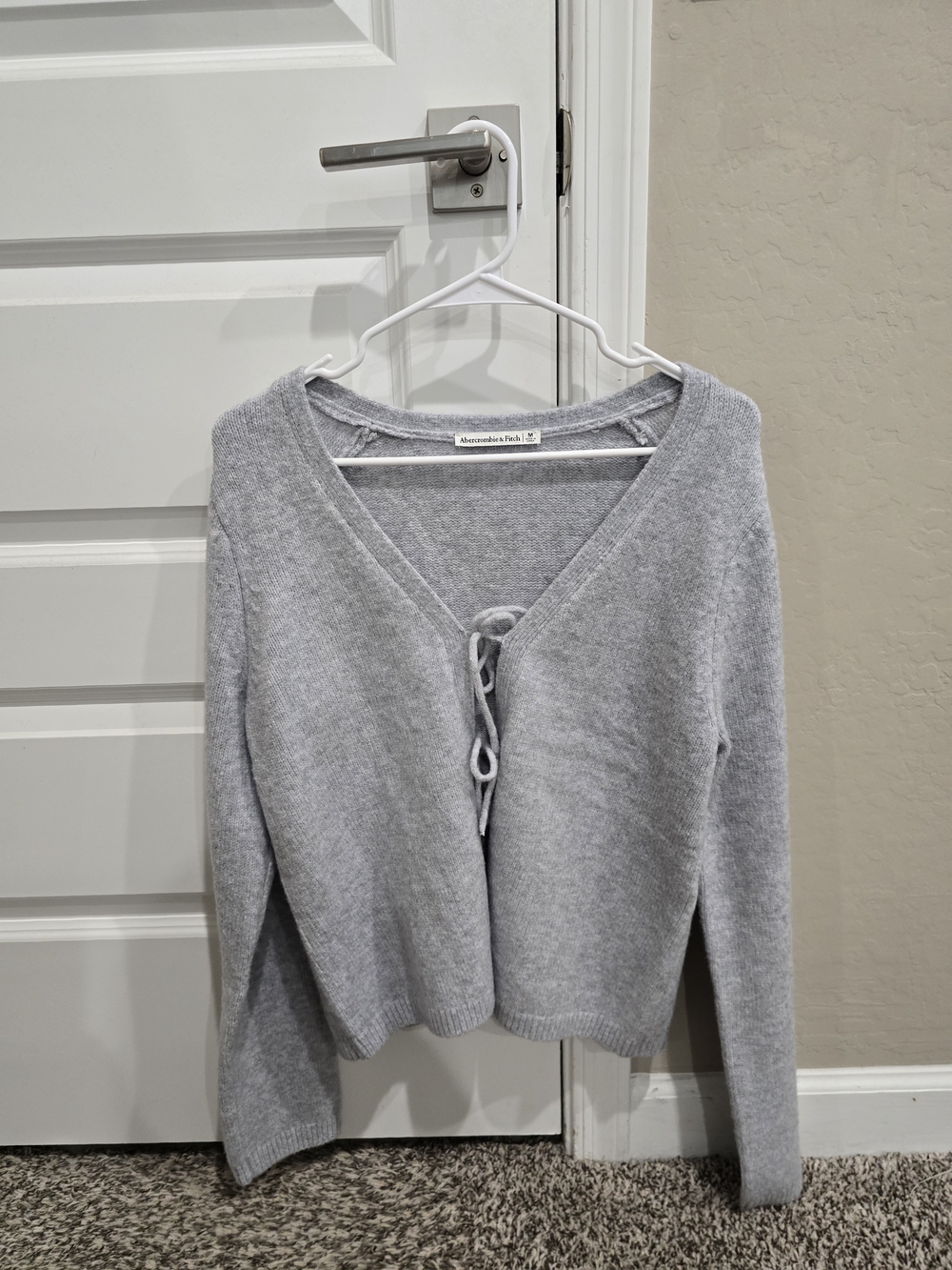 Abercrombie & Fitch Gray Tie-Front V-Neck Sweater